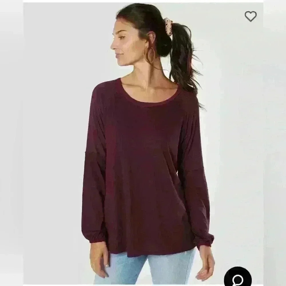 Miss Me Size Medium Oversized Knit Top Longsleeve Burgundy Elevated Basic Ribbed